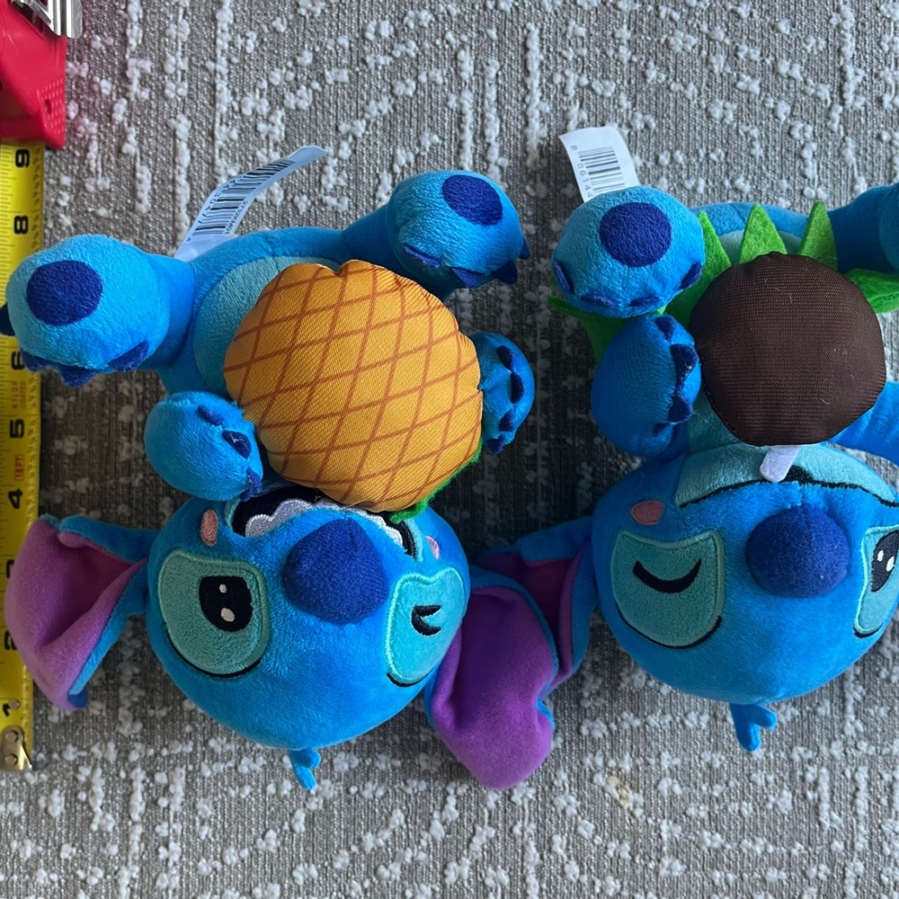 Disney Blue Stitch Plush Pair with Pineapple and Brown Coconut Accessories